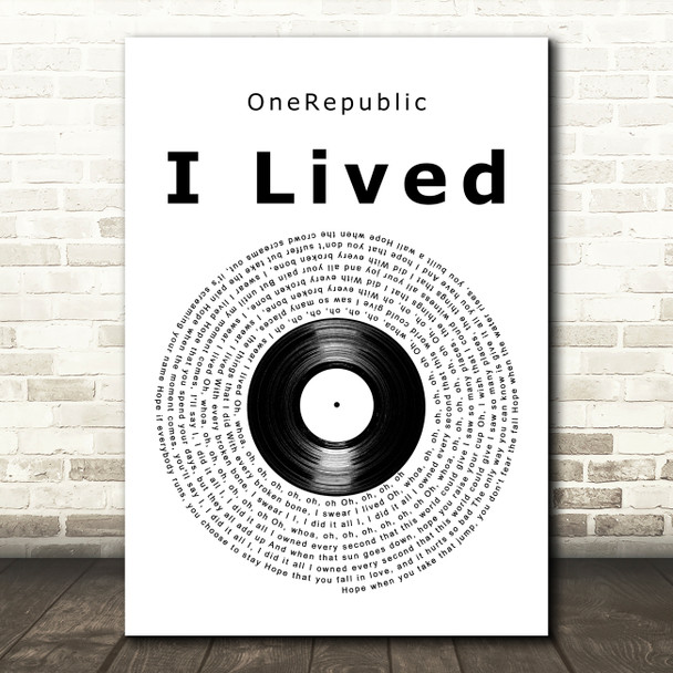 OneRepublic I Lived Vinyl Record Decorative Wall Art Gift Song Lyric Print