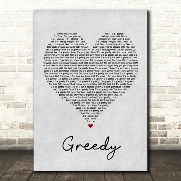 Ariana Grande Greedy Grey Heart Song Lyric Quote Print