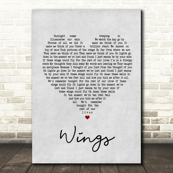 Birdy Wings Grey Heart Song Lyric Quote Print