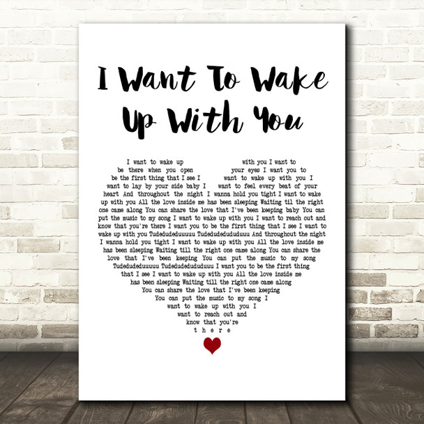 Boris Gardiner I Want To Wake Up With You White Heart Decorative Wall Art Gift Song Lyric Print