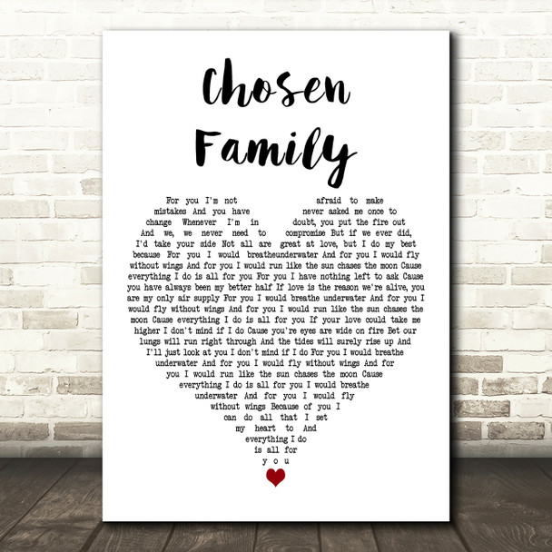 Rina Sawayama & Elton John Chosen Family White Heart Decorative Wall Art Gift Song Lyric Print