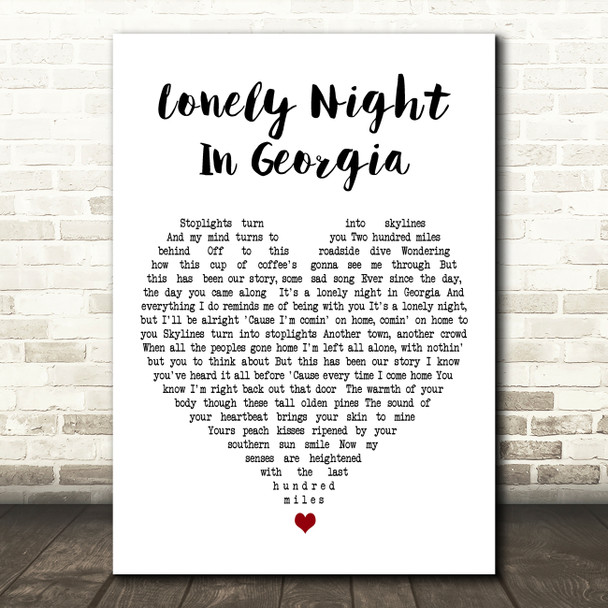 Marc Broussard Lonely Night In Georgia White Heart Decorative Wall Art Gift Song Lyric Print