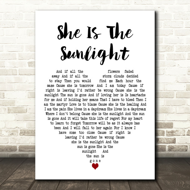 Trading Yesterday She Is The Sunlight White Heart Decorative Wall Art Gift Song Lyric Print