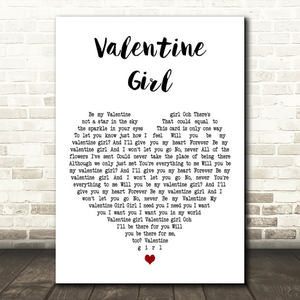 New Kids on the Block Valentine Girl White Heart Decorative Wall Art Gift Song Lyric Print