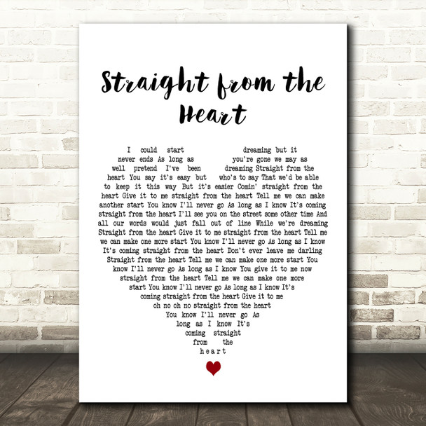 Bryan Adams Straight From The Heart White Heart Decorative Wall Art Gift Song Lyric Print