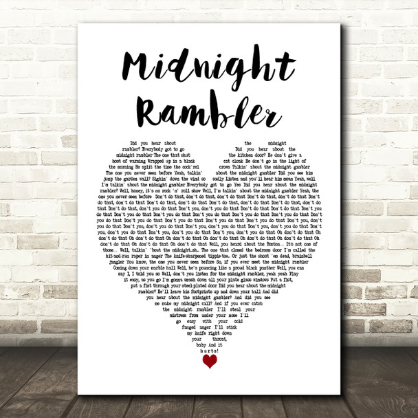 The Rolling Stones Midnight Rambler White Heart Decorative Wall Art Gift Song Lyric Print