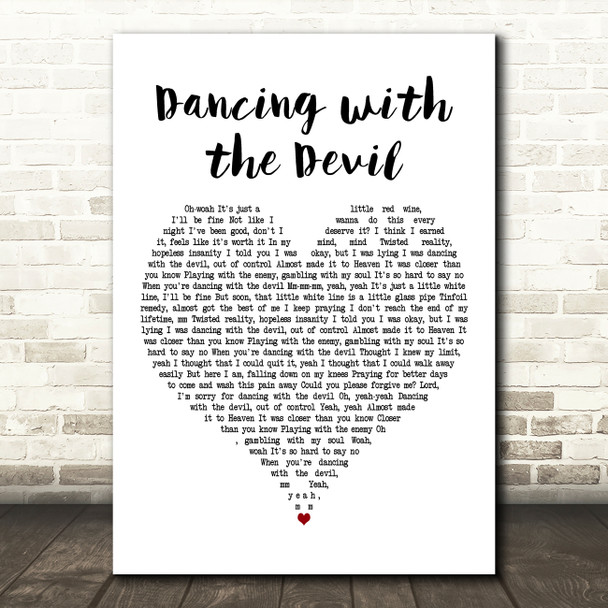 Demi Lovato Dancing with the Devil White Heart Decorative Wall Art Gift Song Lyric Print