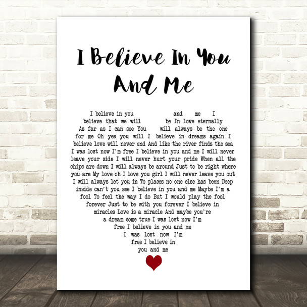 Four Tops I Believe In You And Me White Heart Decorative Wall Art Gift Song Lyric Print