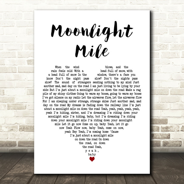 The Rolling Stones Moonlight Mile White Heart Decorative Wall Art Gift Song Lyric Print