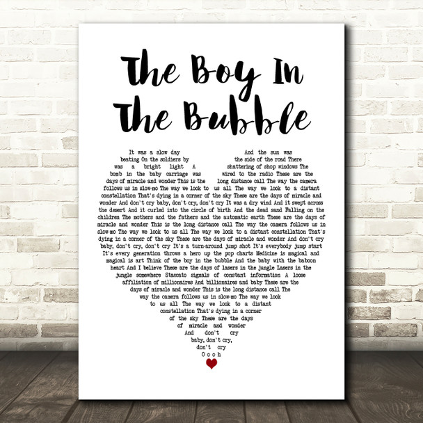 Paul Simon The Boy in the Bubble White Heart Decorative Wall Art Gift Song Lyric Print