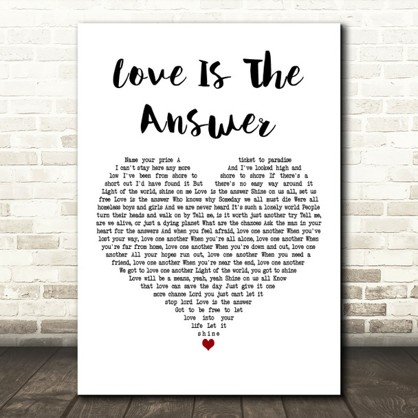 Todd Rundgren Love Is The Answer White Heart Decorative Wall Art Gift Song Lyric Print