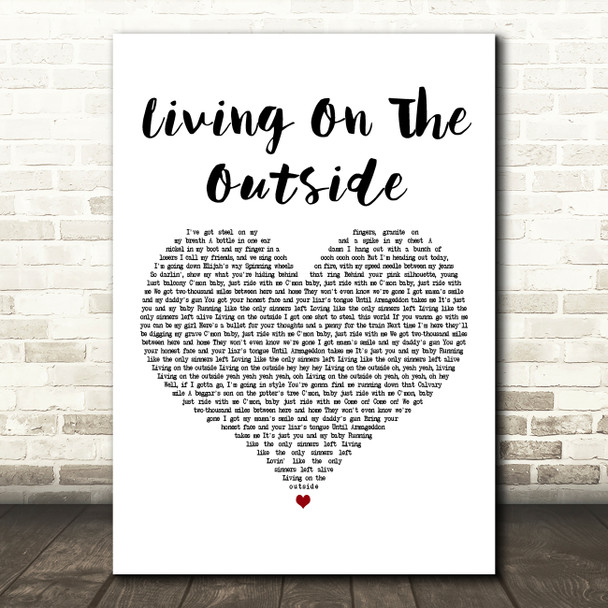 Meat Loaf Living On The Outside White Heart Decorative Wall Art Gift Song Lyric Print