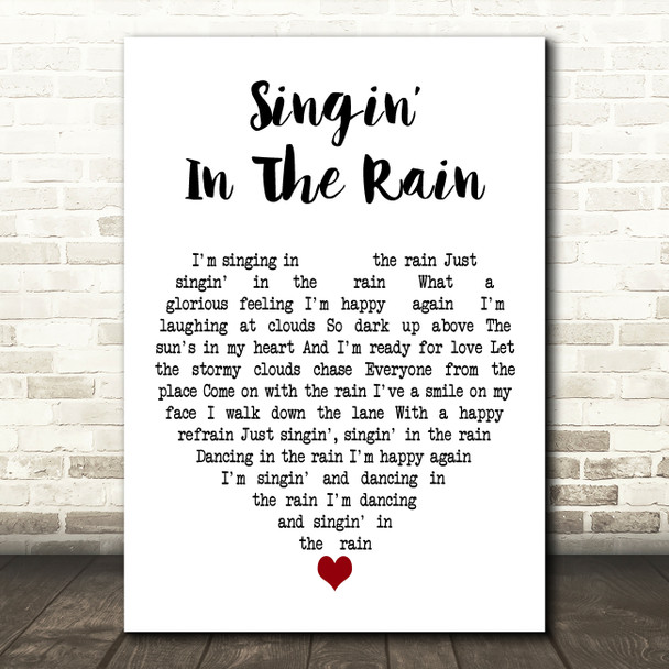 Mint Royale Singin in the Rain White Heart Decorative Wall Art Gift Song Lyric Print