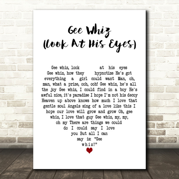 Carla Thomas Gee Whiz (Look at His Eyes) White Heart Decorative Gift Song Lyric Print