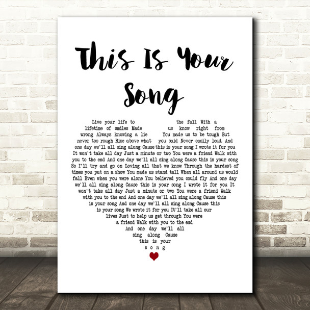 Ronan Keating This Is Your Song White Heart Decorative Wall Art Gift Song Lyric Print
