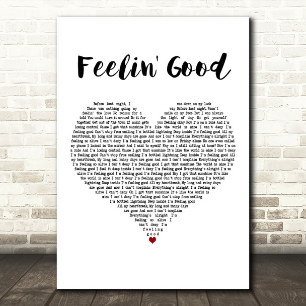 Christina Grimmie Feelin' Good White Heart Decorative Wall Art Gift Song Lyric Print