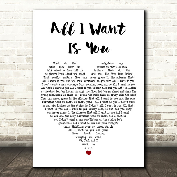 Carly Simon All I Want Is You White Heart Decorative Wall Art Gift Song Lyric Print