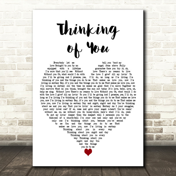 Maurine Walsh Thinking of You White Heart Decorative Wall Art Gift Song Lyric Print