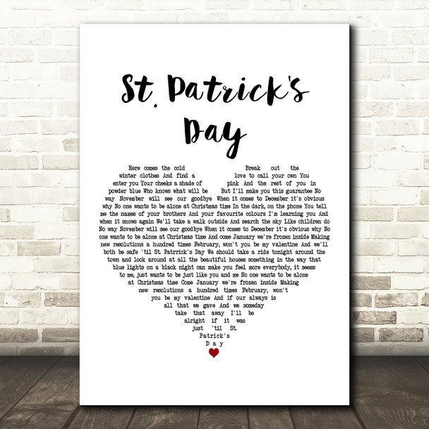 John Mayer St. Patrick's Day White Heart Decorative Wall Art Gift Song Lyric Print