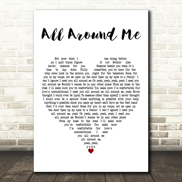 Justin Bieber All Around Me White Heart Decorative Wall Art Gift Song Lyric Print