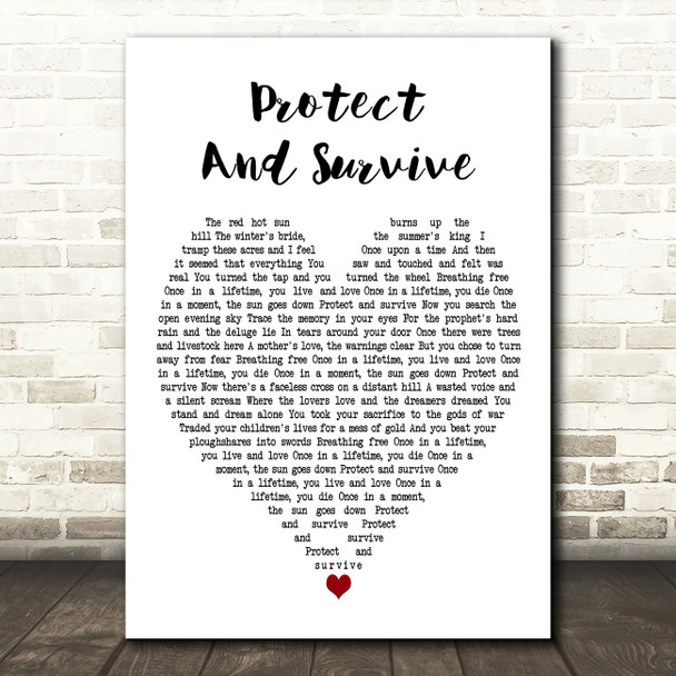 Runrig Protect and Survive White Heart Decorative Wall Art Gift Song Lyric Print