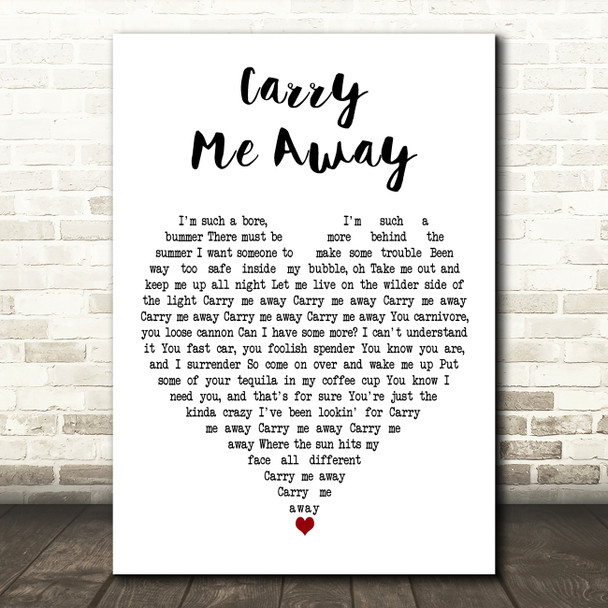 John Mayer Carry Me Away White Heart Decorative Wall Art Gift Song Lyric Print