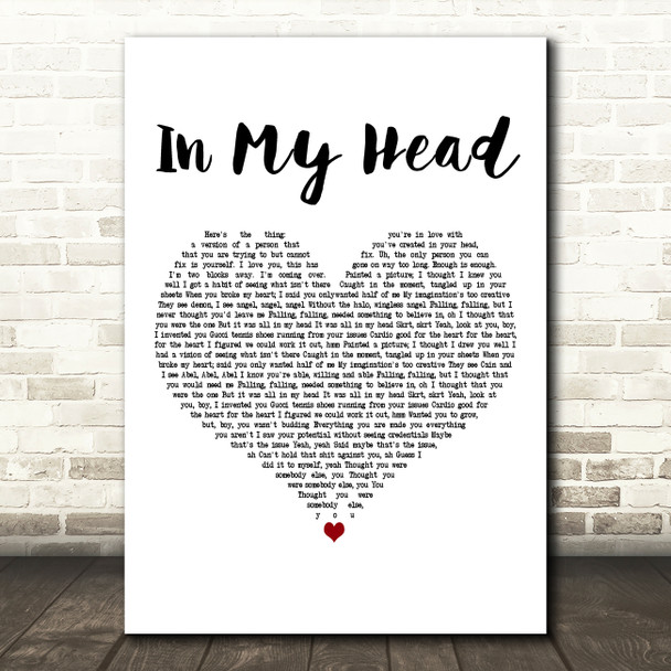 Ariana Grande In My Head White Heart Decorative Wall Art Gift Song Lyric Print