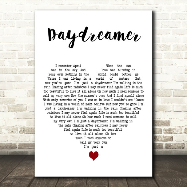 David Cassidy Daydreamer White Heart Decorative Wall Art Gift Song Lyric Print