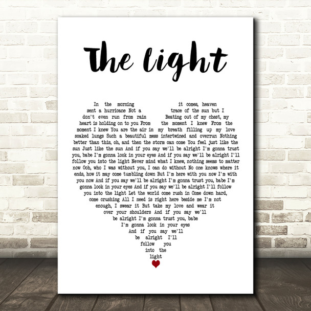 Sara Bareilles The Light White Heart Decorative Wall Art Gift Song Lyric Print