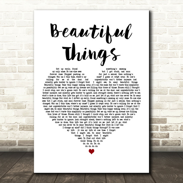 Andain Beautiful Things White Heart Decorative Wall Art Gift Song Lyric Print