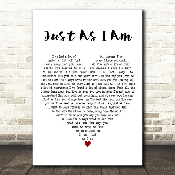 Air Supply Just As I Am White Heart Decorative Wall Art Gift Song Lyric Print