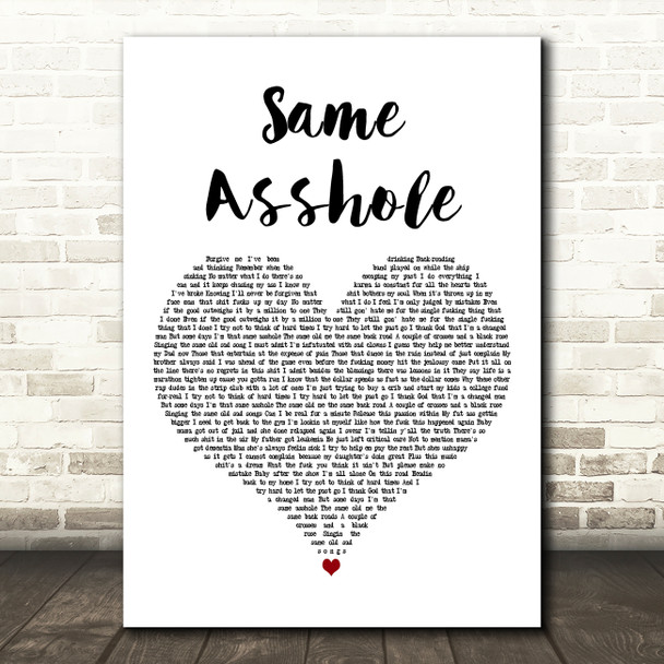 Jelly Roll Same Asshole White Heart Decorative Wall Art Gift Song Lyric Print