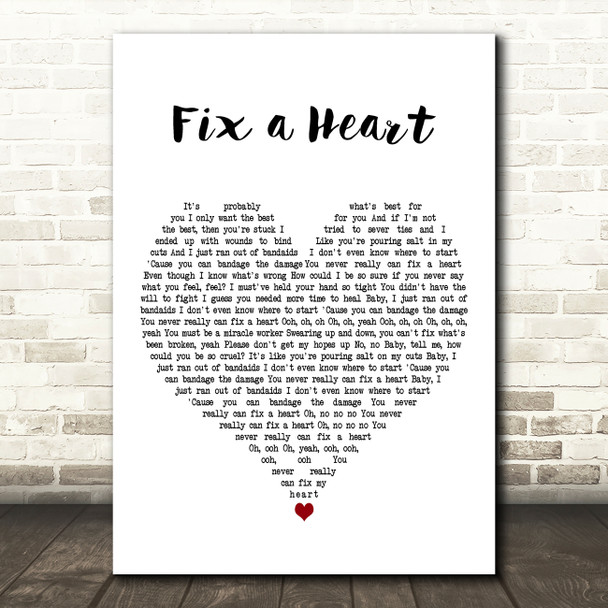 Demi Lovato Fix a Heart White Heart Decorative Wall Art Gift Song Lyric Print