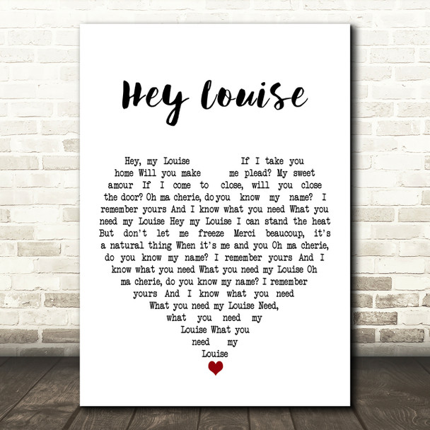 Neil Diamond Hey Louise White Heart Decorative Wall Art Gift Song Lyric Print