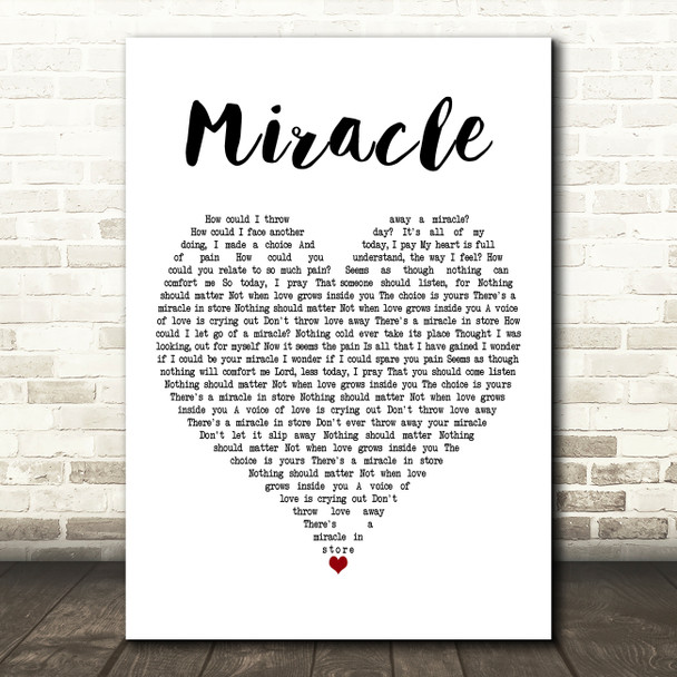 Whitney Houston Miracle White Heart Decorative Wall Art Gift Song Lyric Print
