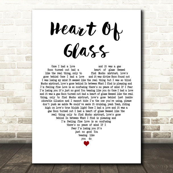 Blondie Heart Of Glass White Heart Decorative Wall Art Gift Song Lyric Print