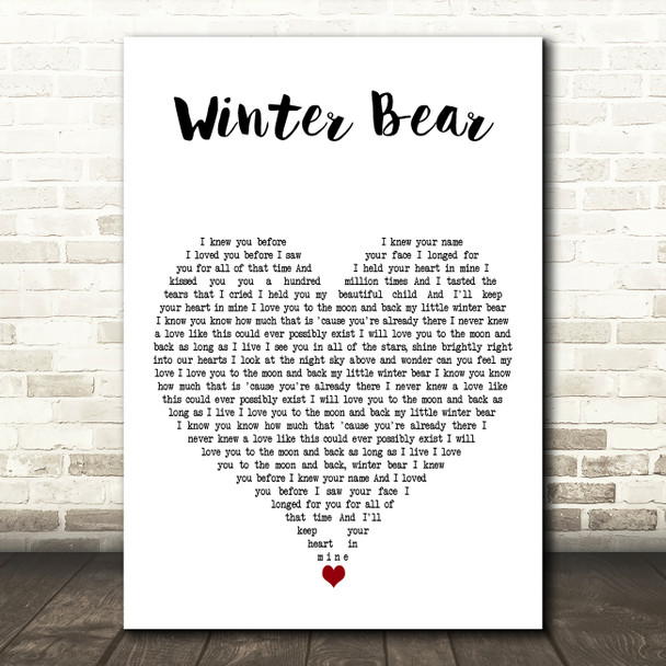 Coby Grant Winter Bear White Heart Decorative Wall Art Gift Song Lyric Print