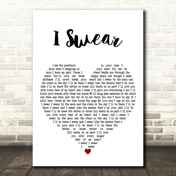 Dominic Kirwan I Swear White Heart Decorative Wall Art Gift Song Lyric Print