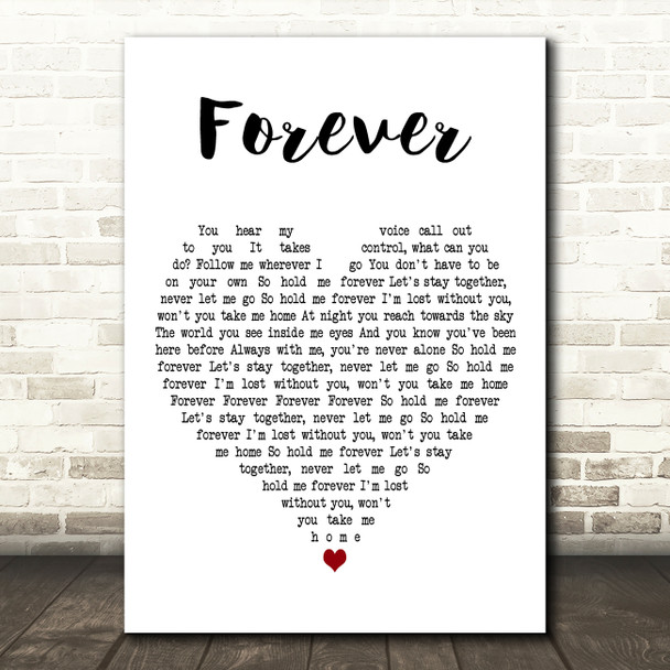 Kelly Llorenna Forever White Heart Decorative Wall Art Gift Song Lyric Print