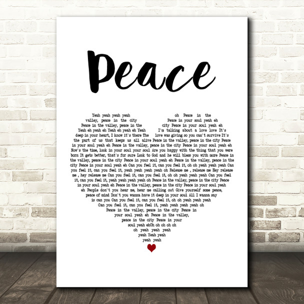 Sabrina Johnston Peace White Heart Decorative Wall Art Gift Song Lyric Print