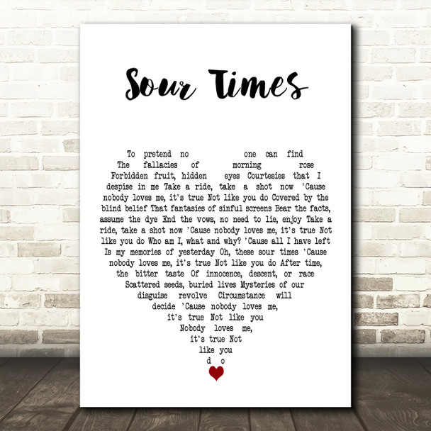 Portishead Sour Times White Heart Decorative Wall Art Gift Song Lyric Print