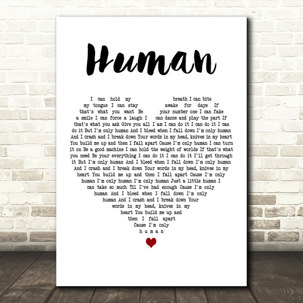 Christina Perri Human White Heart Decorative Wall Art Gift Song Lyric Print
