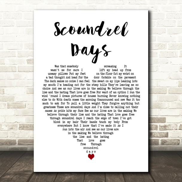 A-ha Scoundrel Days White Heart Decorative Wall Art Gift Song Lyric Print