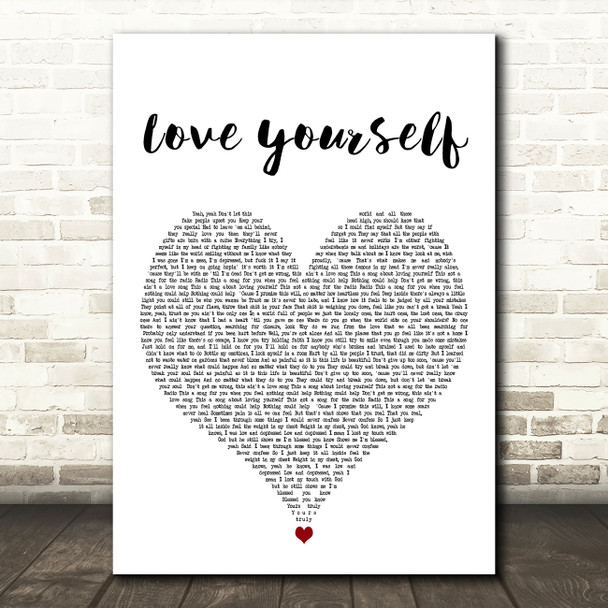 Phora Love Yourself White Heart Decorative Wall Art Gift Song Lyric Print
