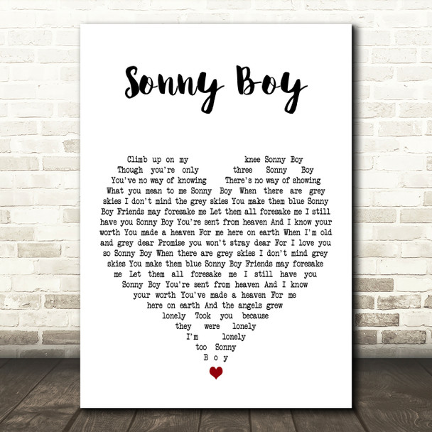 Al Jolson Sonny Boy White Heart Decorative Wall Art Gift Song Lyric Print