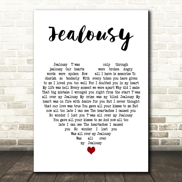 Billy Fury Jealousy White Heart Decorative Wall Art Gift Song Lyric Print