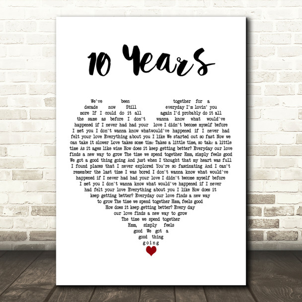 Daði Freyr 10 Years White Heart Decorative Wall Art Gift Song Lyric Print