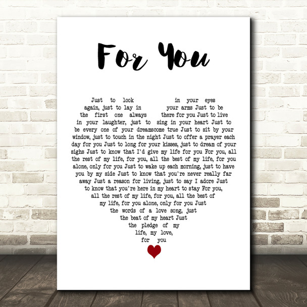 John Denver For You White Heart Decorative Wall Art Gift Song Lyric Print