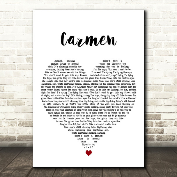 Lana Del Rey Carmen White Heart Decorative Wall Art Gift Song Lyric Print