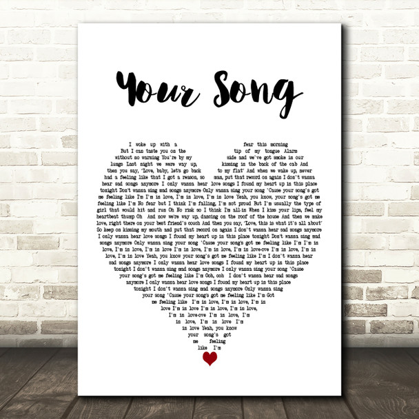 Rita Ora Your Song White Heart Decorative Wall Art Gift Song Lyric Print